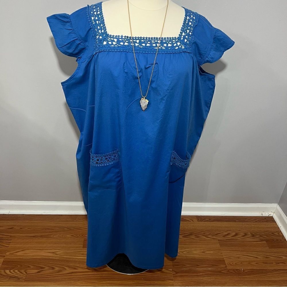 Dreams Co. Royal Blue Ruffle Sleeve House Dress/Nightie/Sun Dress -- 5X - Picture 3 of 11